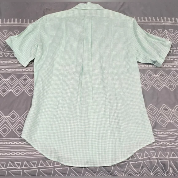 Brooks Brothers Irish Linen Green And White Gingham Regent Polo Size Medium - Picture 8 of 9